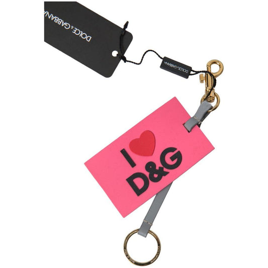 Dolce & Gabbana Pink Silicone DG Logo Gold Brass Keyring Women Keychain smy101193