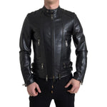 Dolce & Gabbana Black Leather Zipper Coat Men Jacket JKT3653-48