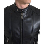Dolce & Gabbana Black Leather Zipper Coat Men Jacket JKT3653-48