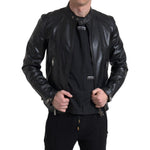 Dolce & Gabbana Black Leather Zipper Coat Men Jacket JKT3653-48
