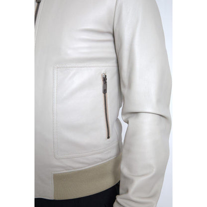 Dolce & Gabbana Cream Leather Bomber Blouson Full Zip Jacket