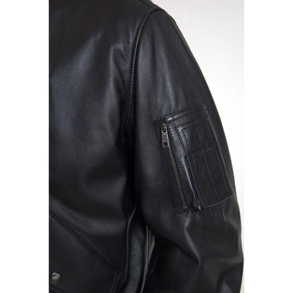 Dolce & Gabbana Black Leather Blouson Full Zip Bomber Jacket