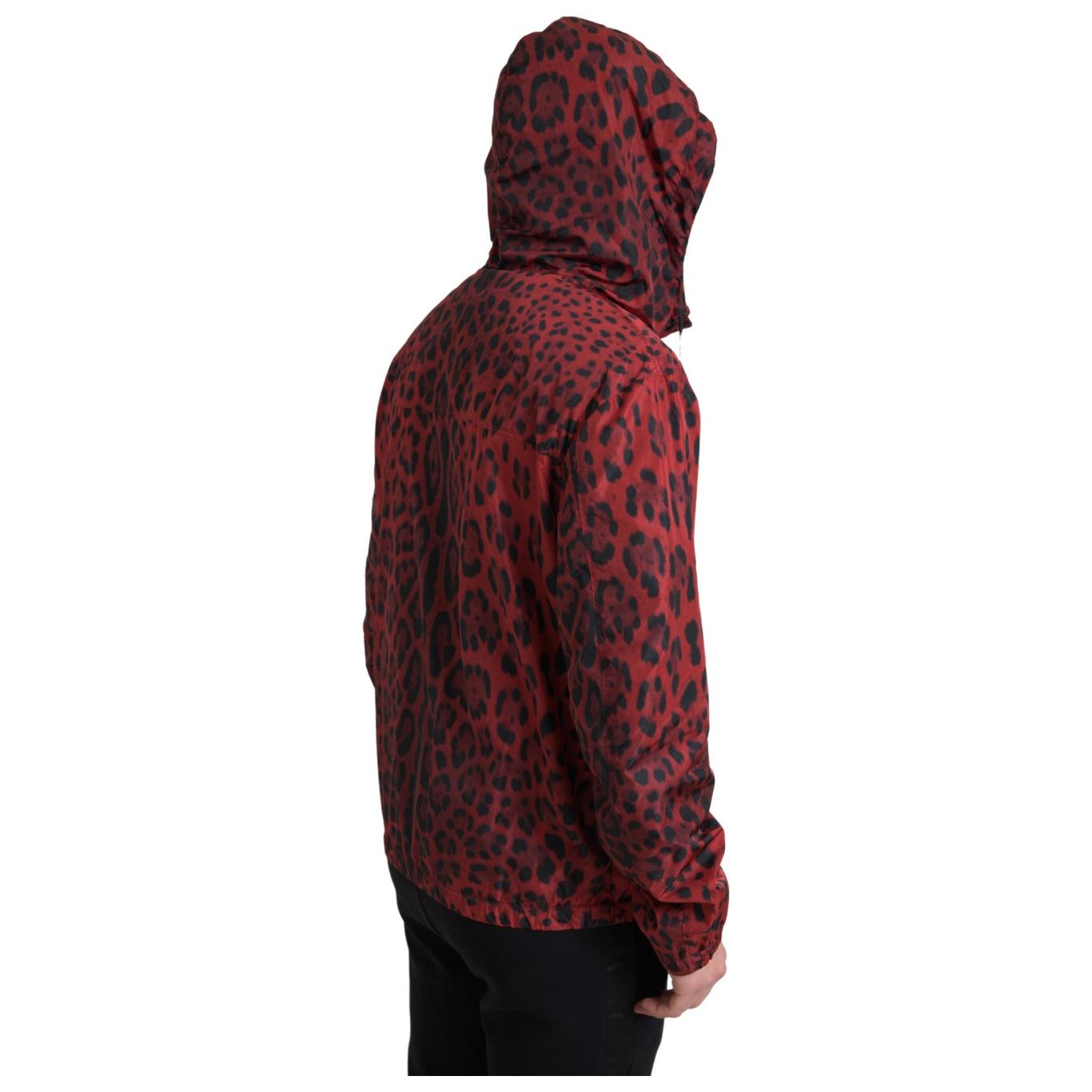 Dolce & Gabbana Red Leopard Hooded Bomber Full Zip Jacket