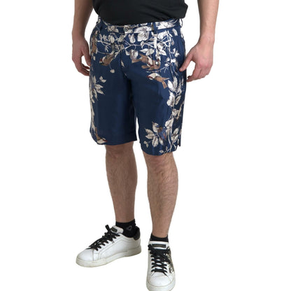Dolce & Gabbana Blue Floral Print Silk Men Bermuda Shorts