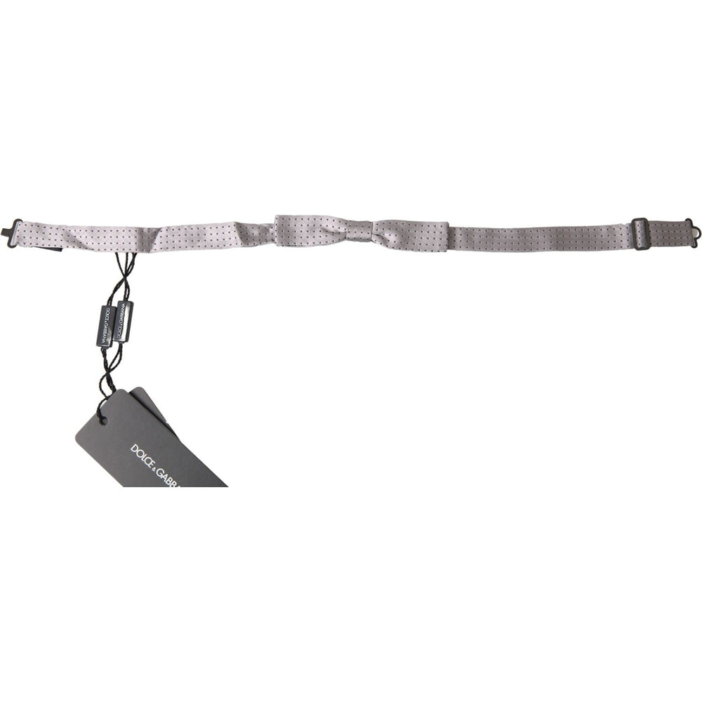 Dolce & Gabbana Gray Dotted Silk Adjustable Men Neck Papillon Bow Tie FT3795