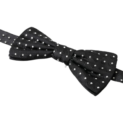 Dolce & Gabbana Black Polka Dot Silk Adjustable Men Neck Papillon Bow Tie