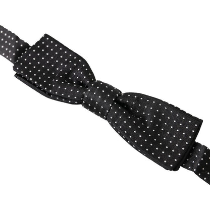 Dolce & Gabbana Black Polka Dot Silk Adjustable Men Neck Papillon Bow Tie