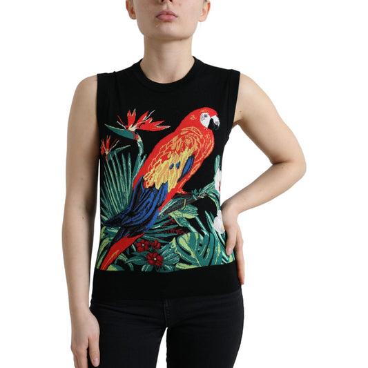Dolce & Gabbana Black Bird Wool Knit Sleeveless Tank T-shirt TSH84251-38