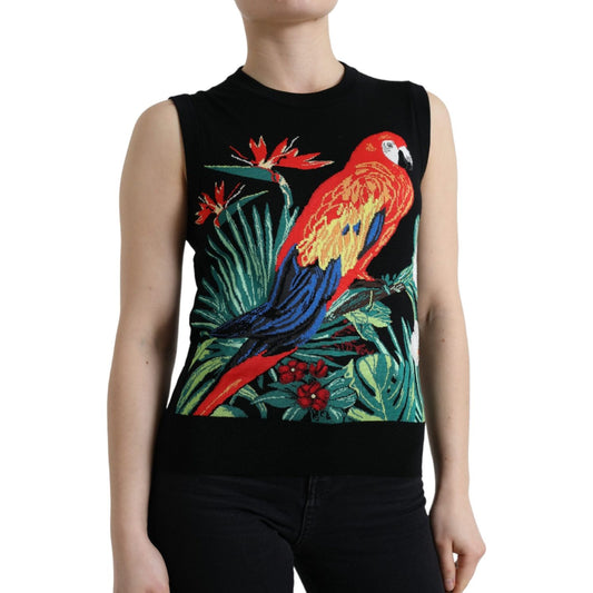 Dolce & Gabbana Black Bird Wool Knit Sleeveless Tank T-shirt TSH84251-38