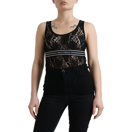 Dolce & Gabbana Black Logo Stripe Lace Sleeveless Tank Top TSH84270-40