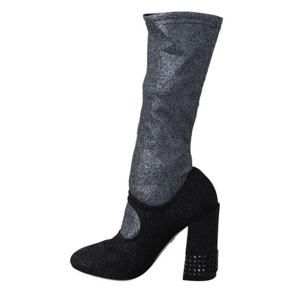 Dolce & Gabbana Black Crystal Mary Janes Booties Shoes
