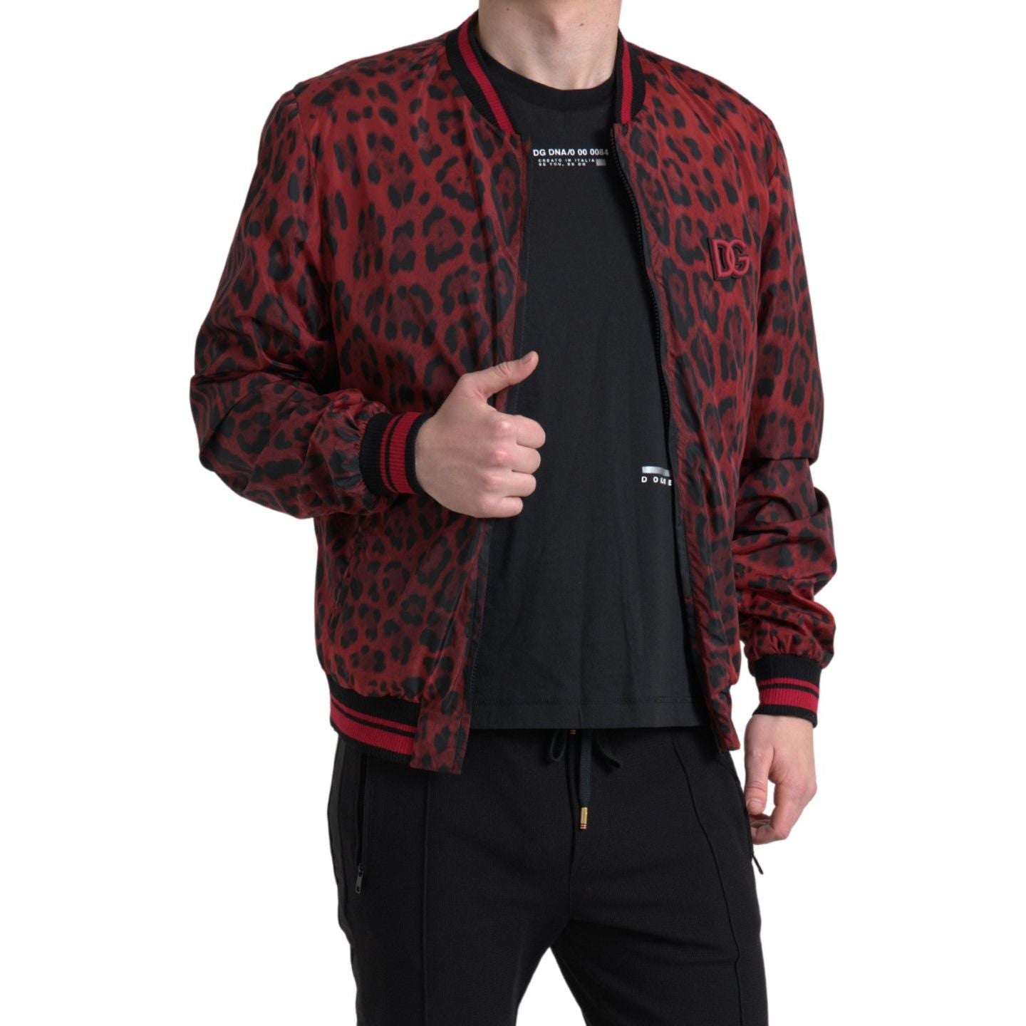 Dolce & Gabbana Red Leopard Bomber Short Coat Jacket