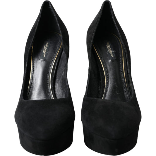 Dolce & Gabbana Black Suede Leather Platform Heel Pumps Shoes LA10483-40