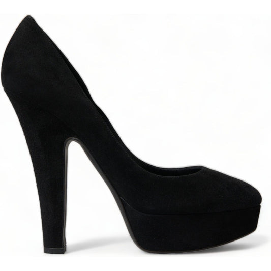 Dolce & Gabbana Black Suede Leather Platform Heel Pumps Shoes LA10483-40