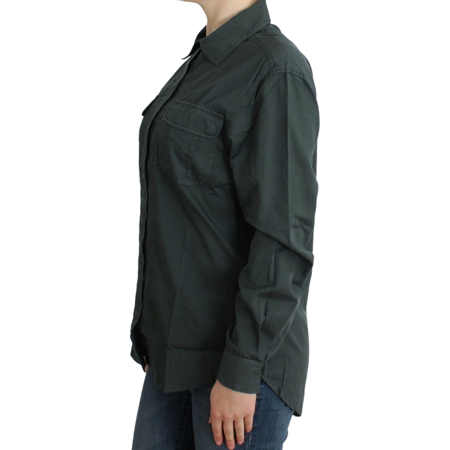 قميص كافالي الأنيق المصنوع من القطن باللون الرمادي بأزرار