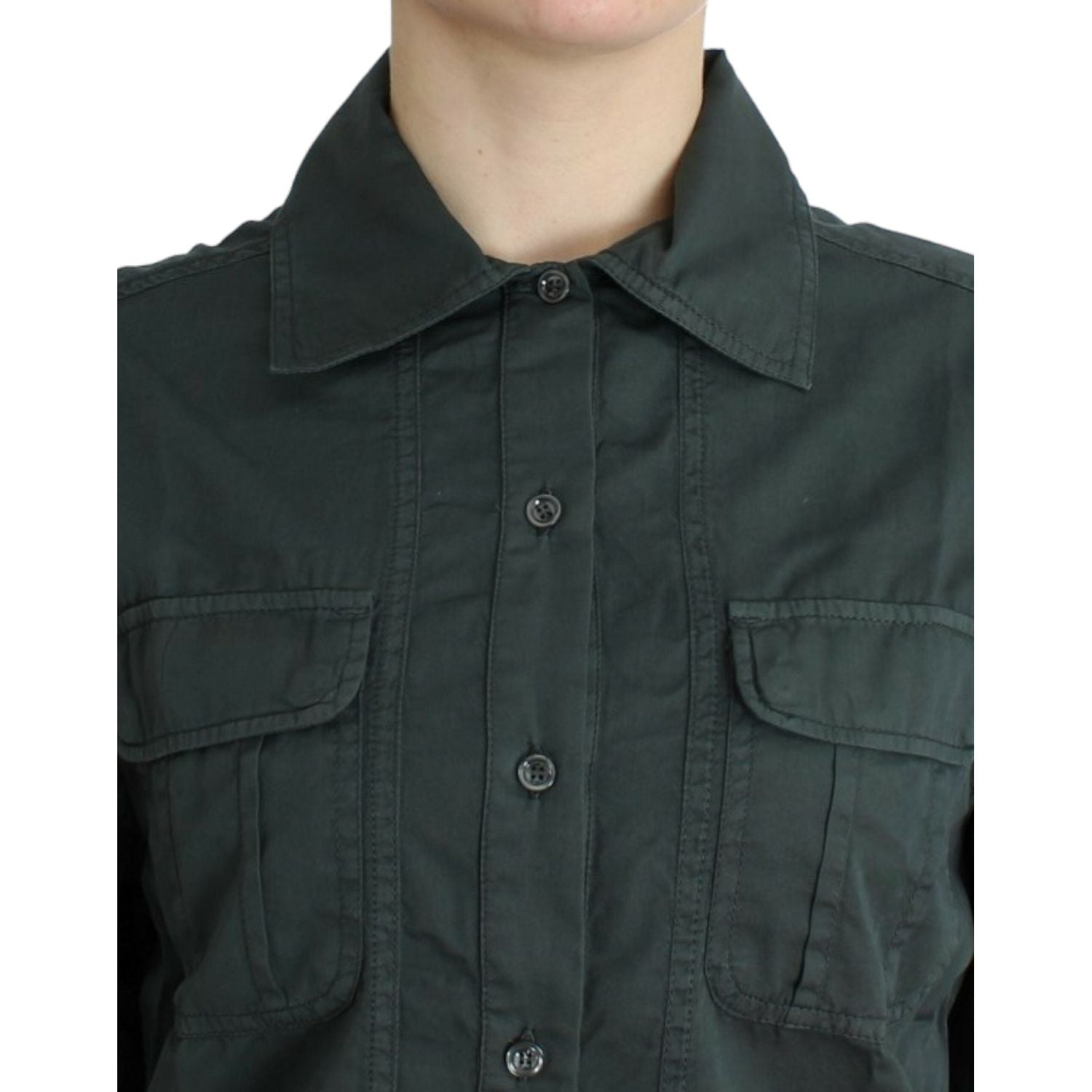 قميص كافالي الأنيق المصنوع من القطن باللون الرمادي بأزرار