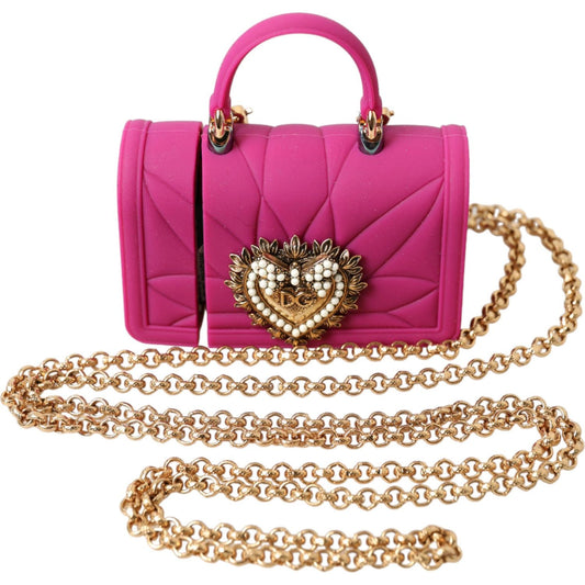 Dolce & Gabbana Pink Silicone Devotion Heart Bag Gold Chain Airpods Case BAG1109