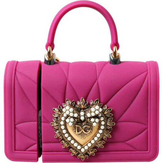 Dolce & Gabbana Pink Silicone Devotion Heart Bag Gold Chain Airpods Case BAG1109