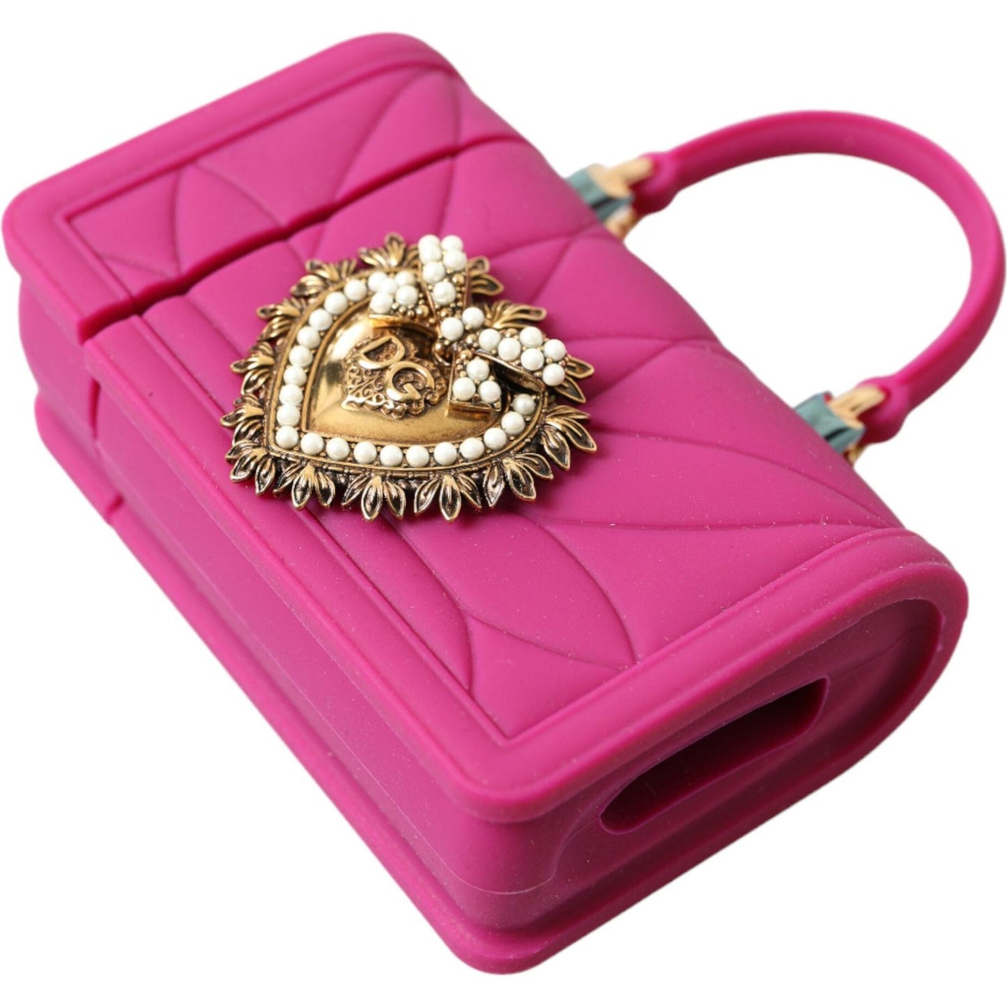 Dolce & Gabbana Pink Silicone Devotion Heart Bag Gold Chain Airpods Case