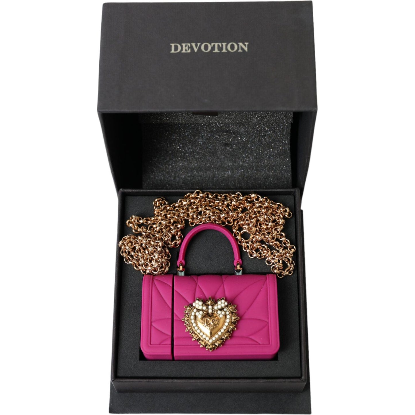 Dolce & Gabbana Pink Silicone Devotion Heart Bag Gold Chain Airpods Case