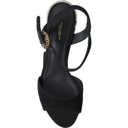 Dolce & Gabbana Black Crystals Ankle Strap Sandals Shoes LA10357-35