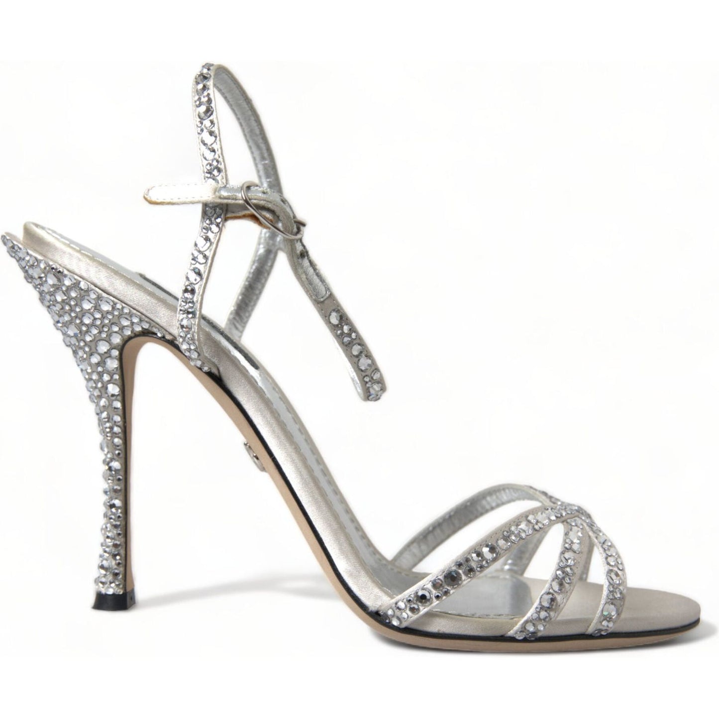 Dolce & Gabbana Silver Crystal Ankle Strap Sandals Shoes