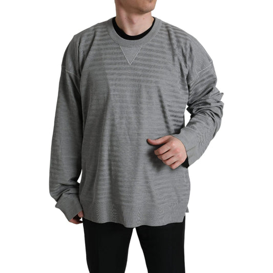 Dolce & Gabbana Elegant Gray Striped Silk Crewneck Pullover Dolce & Gabbana Dim Gray