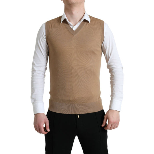 Dolce & Gabbana Elegant Sleeveless V-Neck Wool Sweater Dolce & Gabbana Rosy Brown
