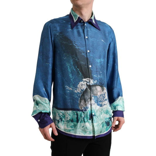 Dolce & Gabbana Elegant Ocean Print Silk Shirt Dolce & Gabbana Dark Slate Gray
