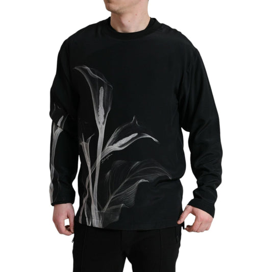 Dolce & Gabbana Black Floral Print Crewneck Pullover Sweater