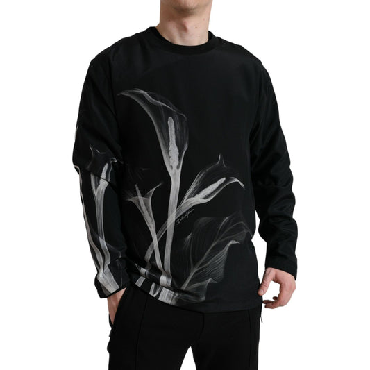 Dolce & Gabbana Black Floral Print Crewneck Pullover Sweater