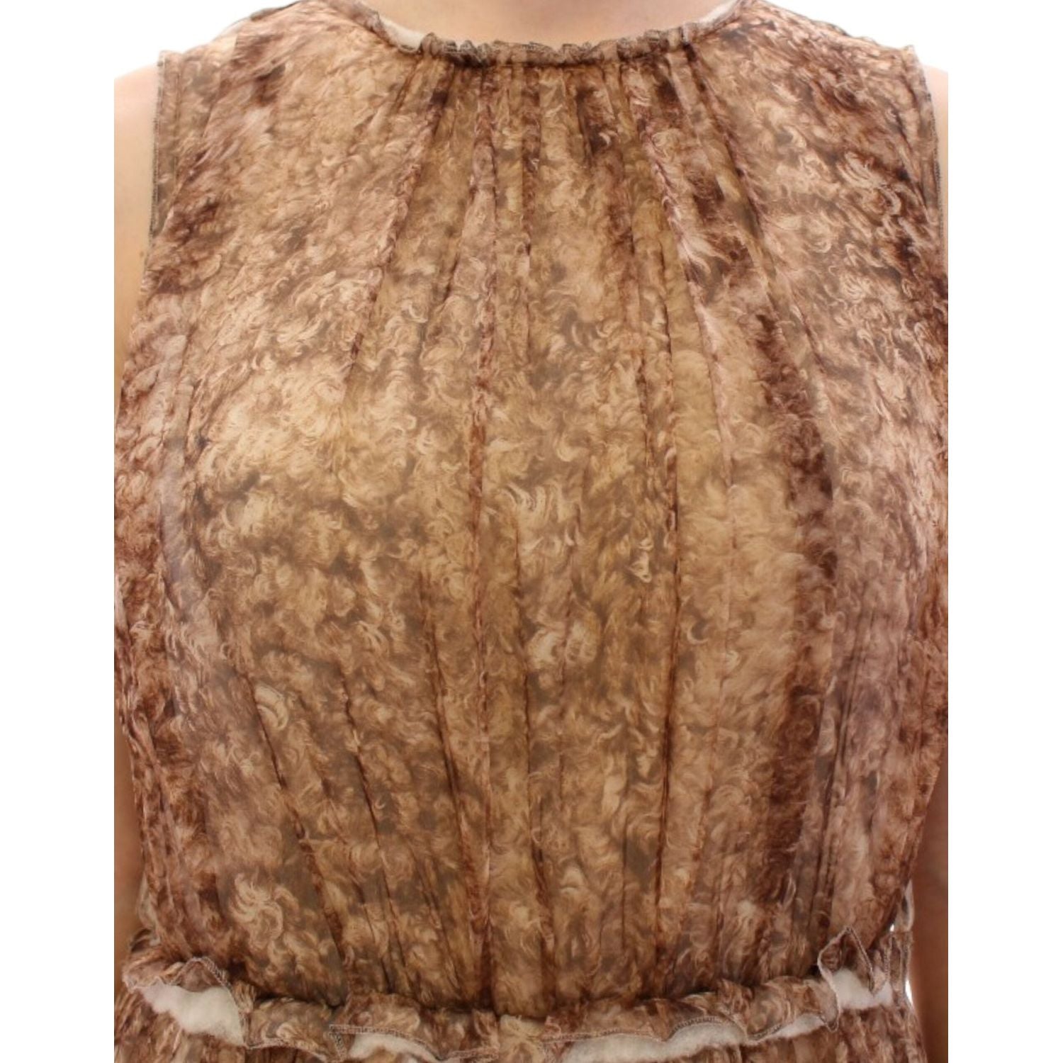 优雅丝绸无袖及膝连衣裙