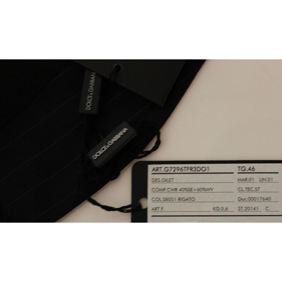 别致的黑色条纹羊毛真丝连衣裙背心