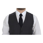 Dolce & Gabbana Black Striped Wool Single Breasted Vest GSS12010-1