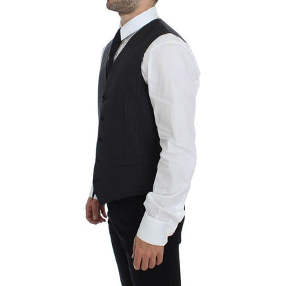 Dolce & Gabbana Gray Striped Wool Single Breasted Vest