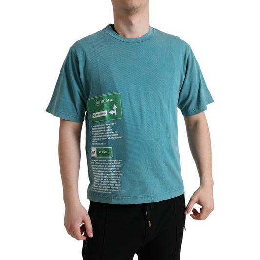Dolce & Gabbana Chic Blue Milano Motive Cotton Tee Dolce & Gabbana Slate Gray