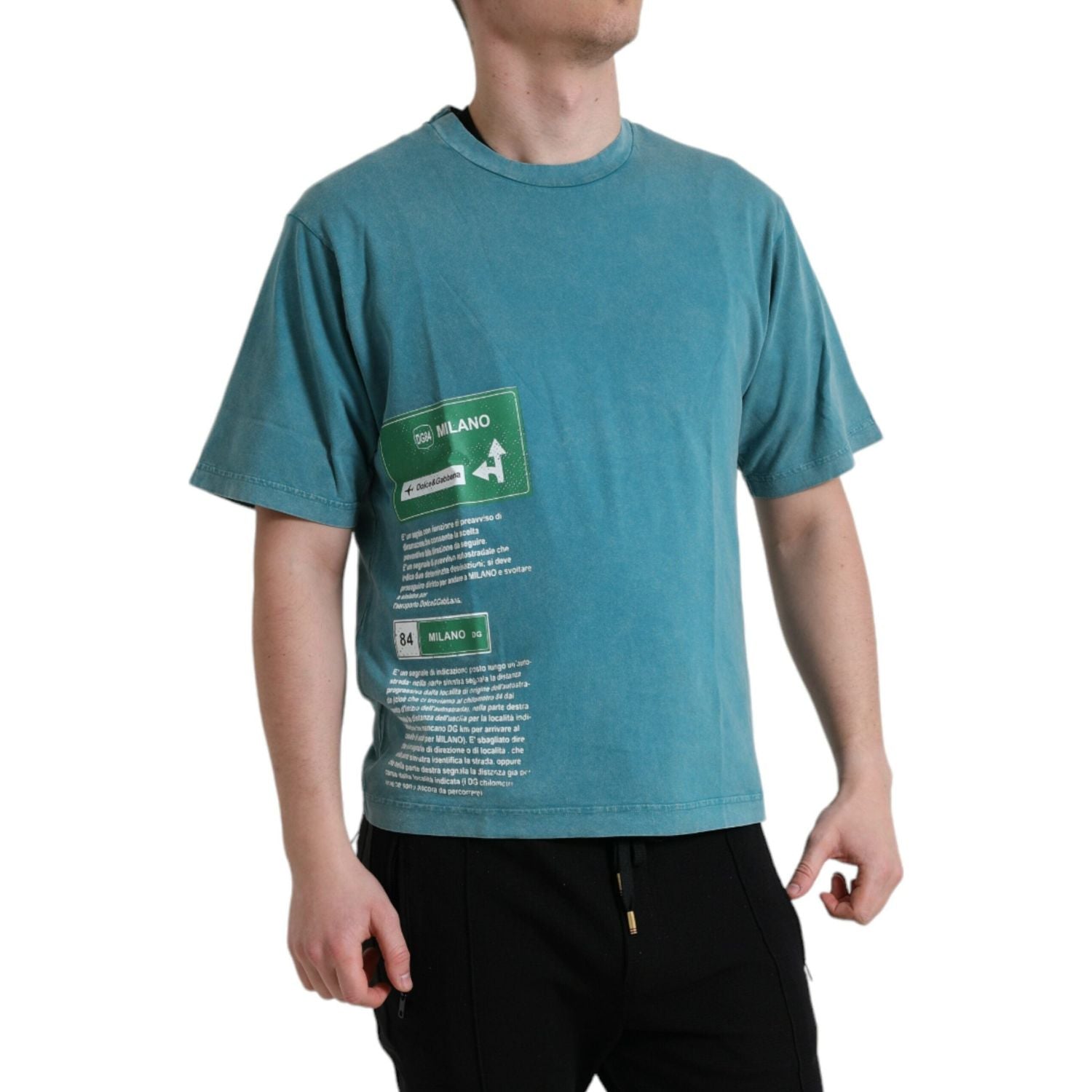 تي شيرت Dolce &amp; Gabbana Chic Blue Milano Motive Cotton