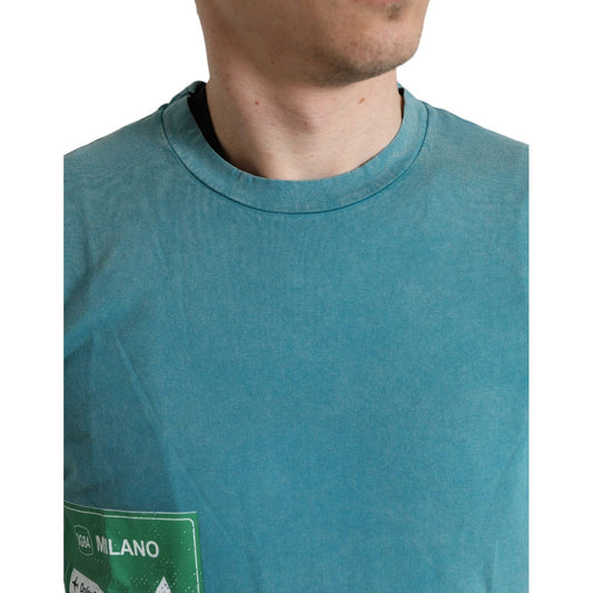 Dolce & Gabbana Chic Blue Milano Motive Cotton Tee Dolce & Gabbana Steel Blue