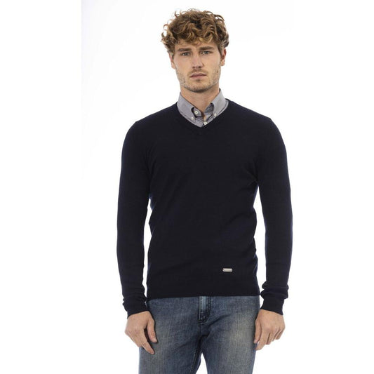 Baldinini Trend Blue Wool Men Sweater Baldinini Trend Dark Slate Gray
