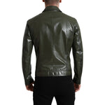 Dolce & Gabbana Green Leather Collared Biker Full Zip Jacket JKT3755-50