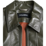 Dolce & Gabbana Green Leather Collared Biker Full Zip Jacket JKT3755-50