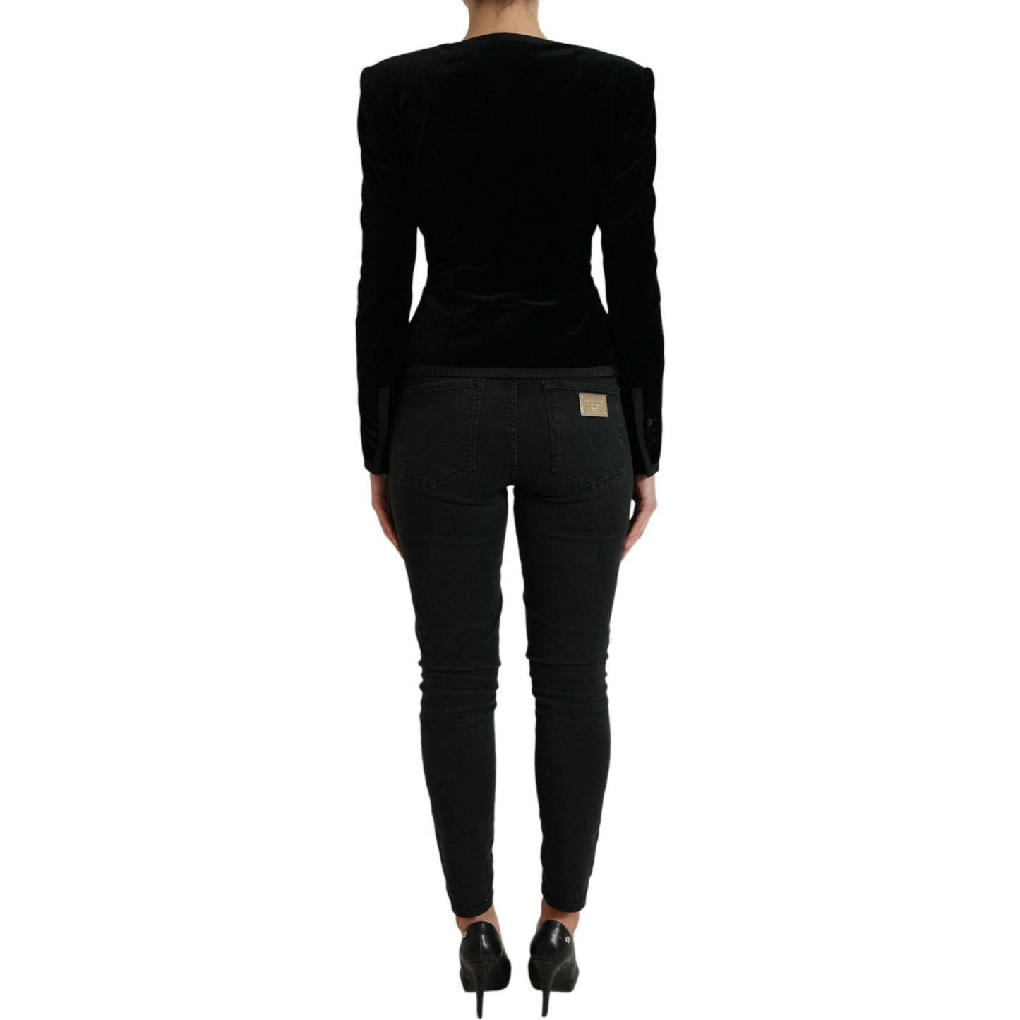 Dolce & Gabbana Black Velvet Cotton Double Breasted Jacket