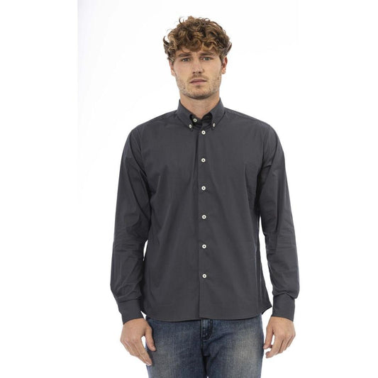 Baldinini Trend Gray Cotton Men Shirt Baldinini Trend Dark Slate Gray
