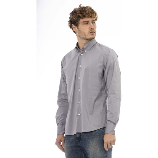 Baldinini Trend Gray Cotton Men Shirt Baldinini Trend Dark Gray