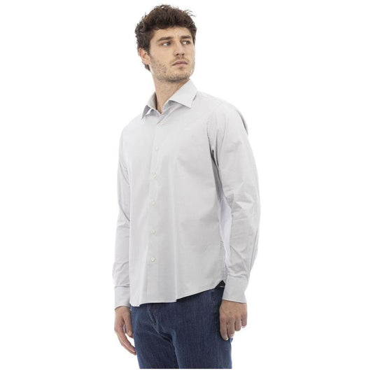 Baldinini Trend Gray Cotton Men Shirt Baldinini Trend Light Gray