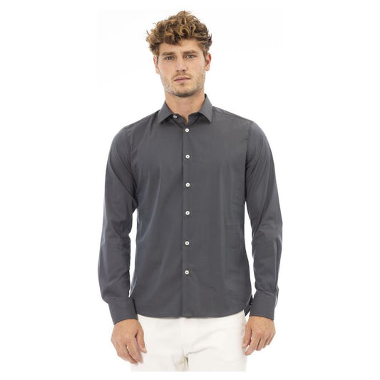 Baldinini Trend Gray Cotton Men Shirt Baldinini Trend Dim Gray