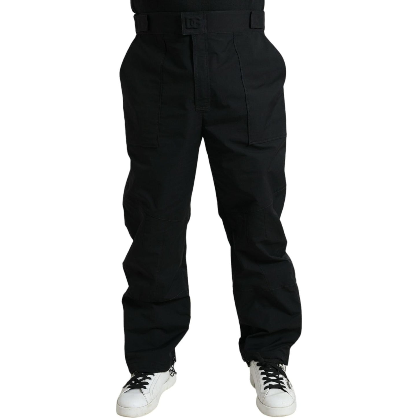Dolce & Gabbana Black Polyester Logo Straight Pants PAN75049-54
