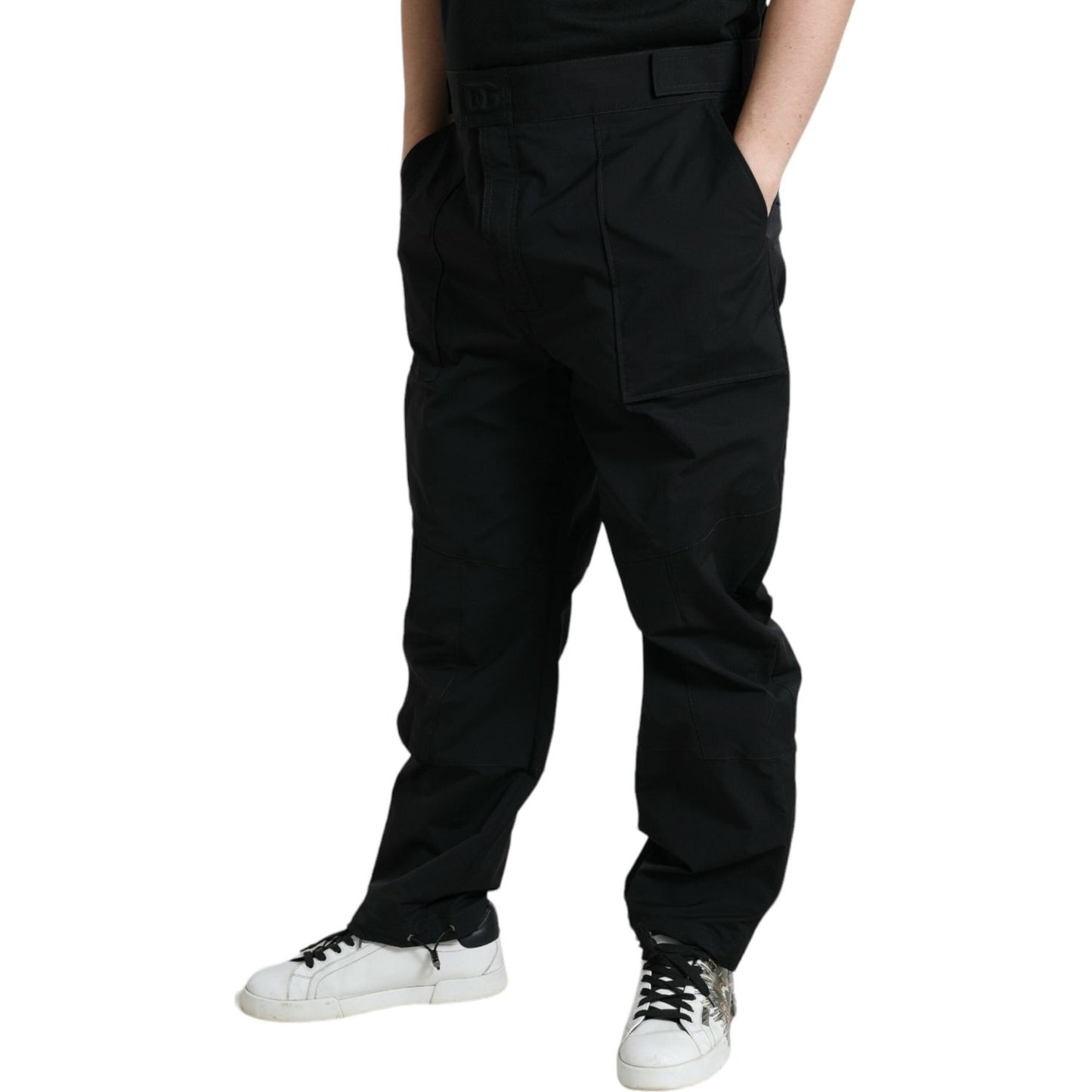 Dolce & Gabbana Black Polyester Logo Straight Pants PAN75049-54