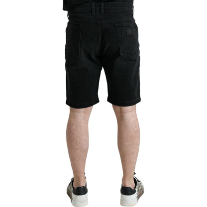 Dolce & Gabbana Black Cotton Stretch Bermuda Denim Shorts