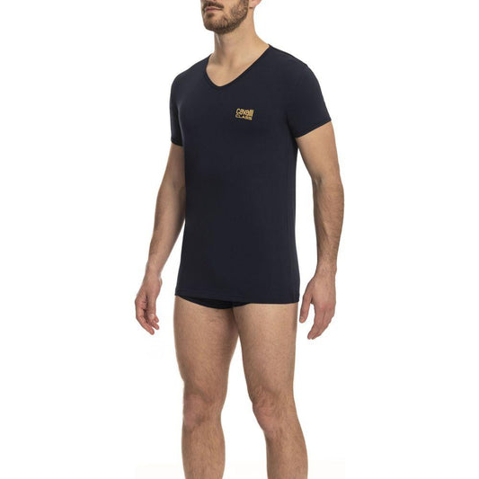 Cavalli Class Blue Cotton Men T-Shirt Cavalli Class Dark Slate Gray